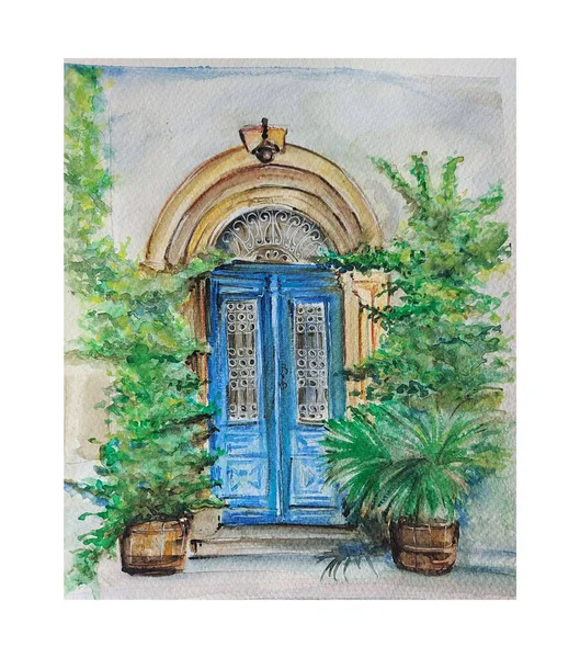 Pintura Acuarela Puerta Vieja Ilustración Del Arte — Foto de Stock