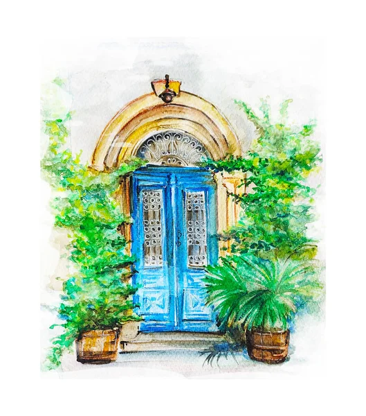 Akvarell Målning Gamla Dörren Konst Illustration — Stockfoto