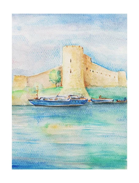 Watercolor Drawing Art Cyprus Landmark — Stock Photo, Image