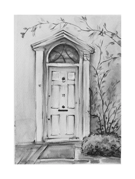 旧ドアの水彩画 — ストック写真