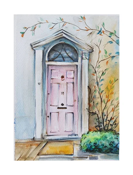 Akvarell Ritning Konst Gamla Dörren — Stockfoto