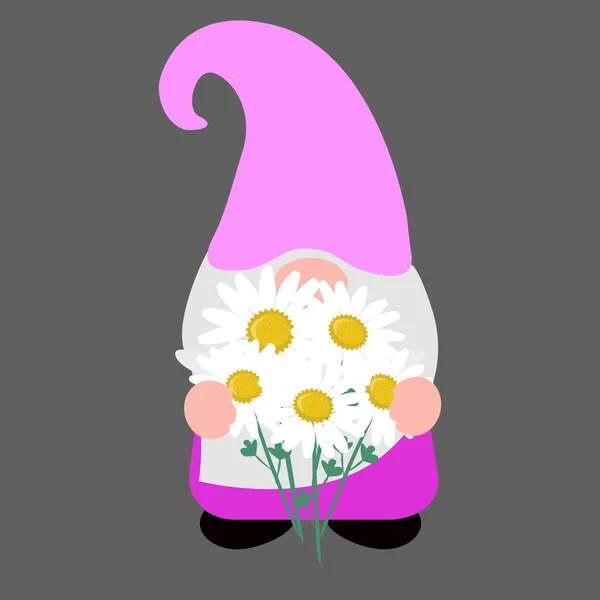 Belle Gnome Avec Marguerite Illustration Vectorielle Isolée — Image vectorielle