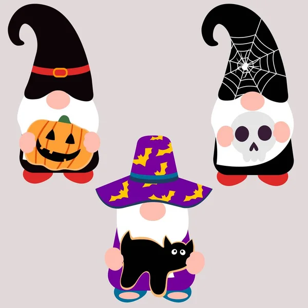 Ensemble Gnome Halloween Vacances Mignon Illustration Vectorielle Art — Image vectorielle