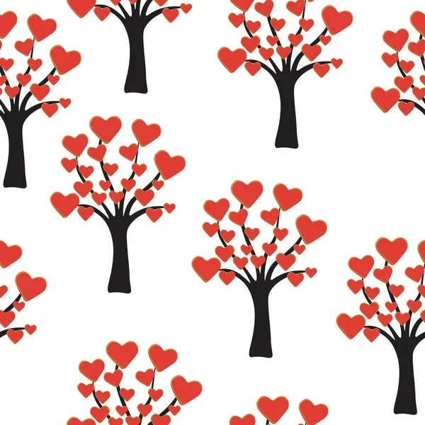 Copac Inimi Roșii Model Fără Cusătură Vectorială — Vector de stoc