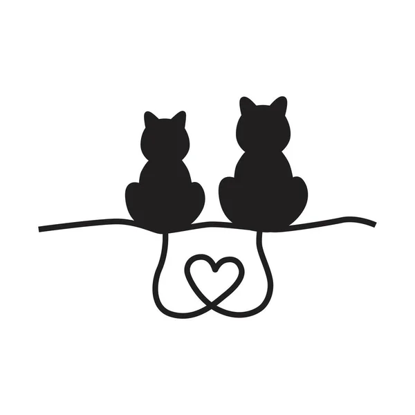 心臓の形をした尾を持つ2匹の猫 ベクター イラストレーション アート — ストックベクタ