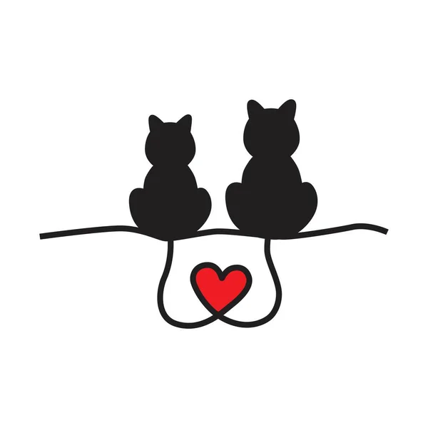 Deux Chats Avec Une Queue Forme Cœur Illustration Vectorielle Art — Image vectorielle
