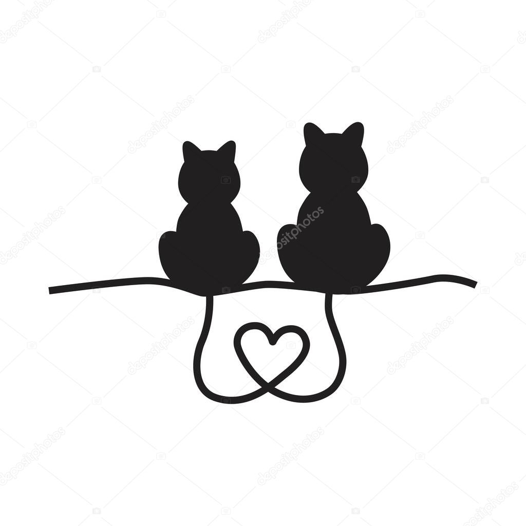 Two Cats With Heart Shaped Tails. Vector Illustration Art.