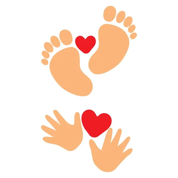 Baby Foot Hand Print Heart Vector Art Illustarion — Stock Vector