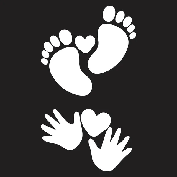 Pied Bébé Empreinte Main Avec Coeur Art Vectoriel Illustarion — Image vectorielle