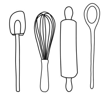 Mutfak malzemelerinin el çizimi. Vektör illüstrasyonu.