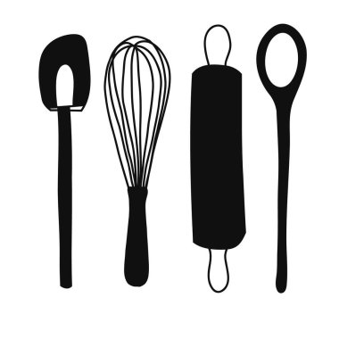 Mutfak malzemelerinin el çizimi. Vektör illüstrasyonu.