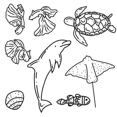 Deniz yaşamı. Vektör. el çizimi resimleme.