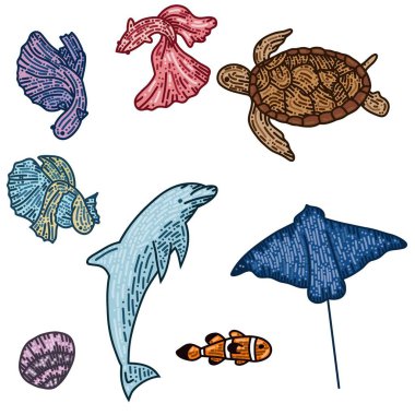  El çizimi balık sanatı. Vektör, resimleme.