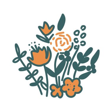 Çiçek buketinin el çizimi, vektör illüstrasyonu.