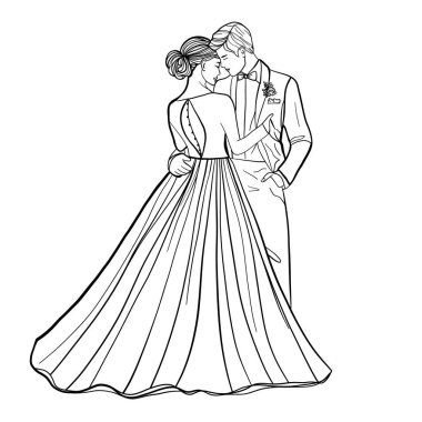 Gelin ve damat, düğün davetiyesi.