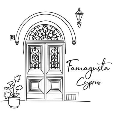 Sitamdaki ünlü Famagusta kasabasının vektör çizimi.