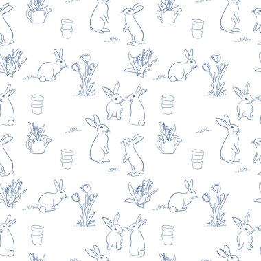 Tavşan ve çiçeklerle kusursuz desen