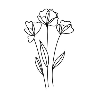 Beyaz arka planda el çizimi çiçekler. çizgi sanatı. Karalama stili. vektör.