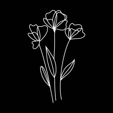 Karanlık bir arka planda çiçeğin vektör çizimi. Bir çiçeğin el çizimi.