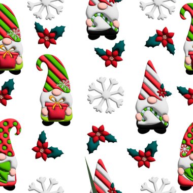 Noel cüceleri, hediyeler, şekerler, 3 boyutlu şekillendirmelerle kusursuz desenler.