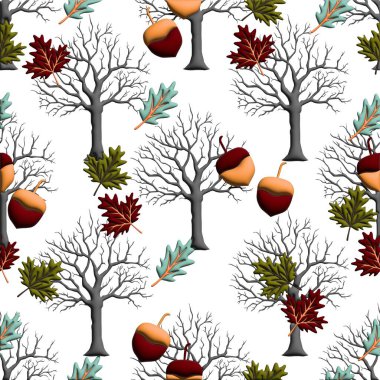 Bir sonbahar ağacı ve yapraklarının 3D görüntüsü