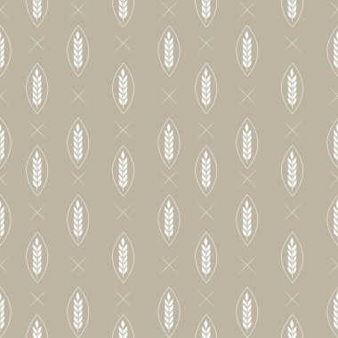 Kulakları, buğdayları, buğdayları, buğdayları olan kusursuz bir desen. Bej arkaplanda vektör çizimi.