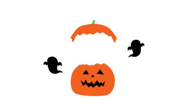 Beyaz arka planda cadılar bayramı balkabakları ve hayalet