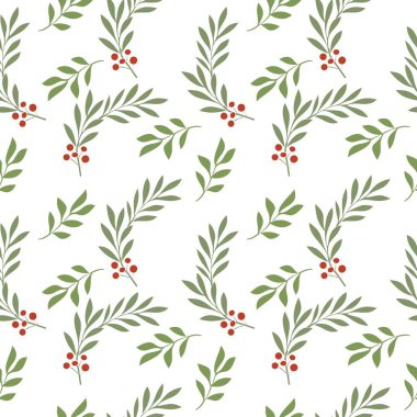 Suluboya Noel deseni. Kusursuz Noel meyveleri, yapraklar. Elle boyanmış kış meyveleri. beyaz üzerine izole.