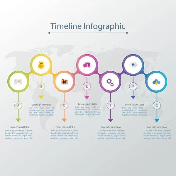 Zeitachse Infografik Design Vorlage Mit Papier Etikett Integrierten Kreisen Hintergrund — Stockvektor