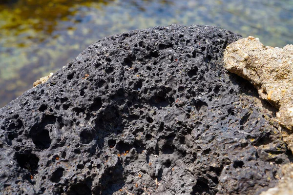 Poreus Zwart Vulkanisch Gesteente Geïsoleerd Witte Achtergrond Lavasteen Puimsteen Vulkanische — Stockfoto