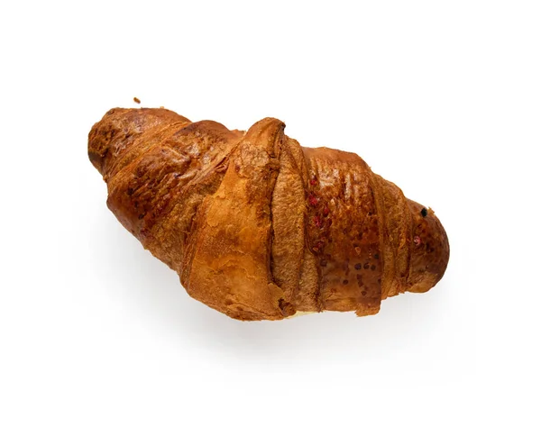 Golden brown butter croissant with shadow isolated on the white background.