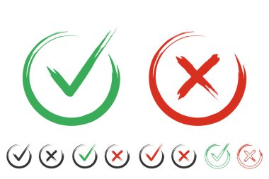 İşaretler, keneler ve çapraz fırça işaretleri, yeşil işaretler, evet ve hayır simgeleri