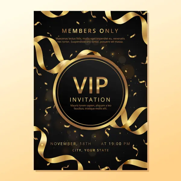 Luxury Golden Vip Invitation Black Gold Premium Template Bokeh Lights — Stock Vector