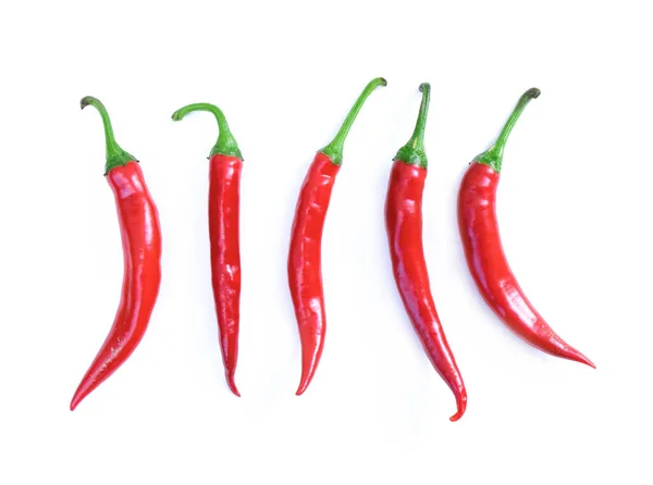 Hot Peppers Isolerad Vit Bakgrund Ovanifrån Cayennepeppar Anaheim Pepper Lång — Stockfoto