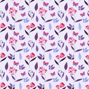 Modern çiçeksiz desen. Açık gri arka planda sevimli kır çiçekleri deseni. Bahar çiçekleri deseni. Küçük çiçek desenli.