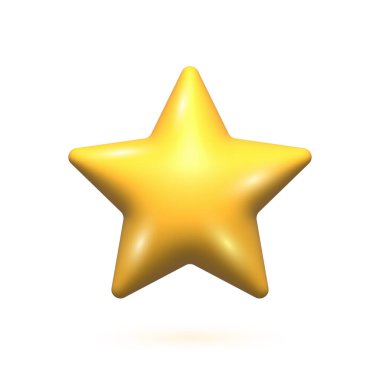 Üç boyutlu sarı yıldız. Beyaz arka planda izole edilmiş gerçekçi üç boyutlu sarı yıldız. Yıldız simgesi