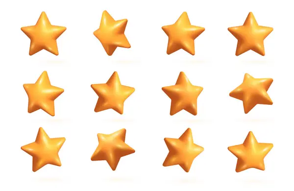 Zestaw Pomarańczowych Gwiazd Realistyczne Pomarańczowe Gwiazdy Ustawione Pod Różnymi Kątami — Zdjęcie stockowe