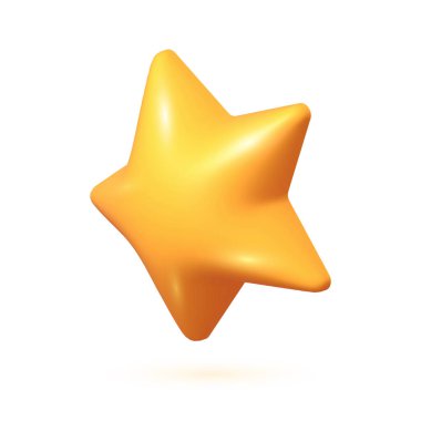 Üç boyutlu sarı yıldız. Beyaz arka planda izole edilmiş gerçekçi üç boyutlu sarı yıldız. Yıldız simgesi