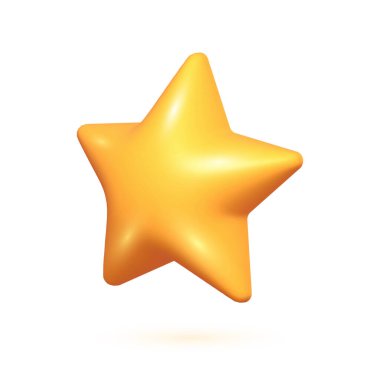 Üç boyutlu sarı yıldız. Beyaz arka planda izole edilmiş gerçekçi üç boyutlu sarı yıldız. Yıldız simgesi