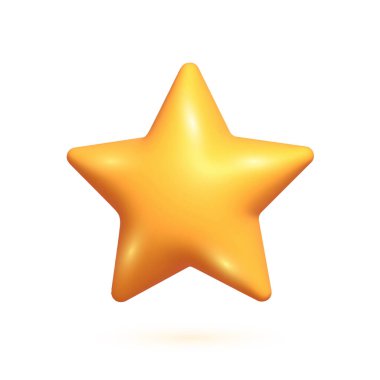 Üç boyutlu sarı yıldız. Beyaz arka planda izole edilmiş gerçekçi üç boyutlu sarı yıldız. Yıldız simgesi