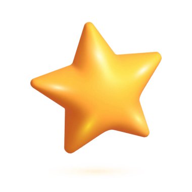 Üç boyutlu sarı yıldız. Beyaz arka planda izole edilmiş gerçekçi üç boyutlu sarı yıldız. Yıldız simgesi