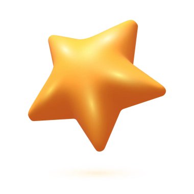 Üç boyutlu sarı yıldız. Beyaz arka planda izole edilmiş gerçekçi üç boyutlu sarı yıldız. Yıldız simgesi