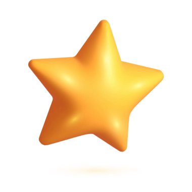 Üç boyutlu sarı yıldız. Beyaz arka planda izole edilmiş gerçekçi üç boyutlu sarı yıldız. Yıldız simgesi