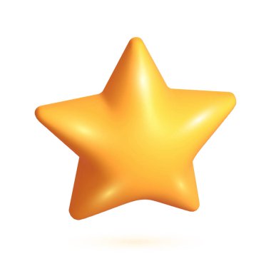 Üç boyutlu sarı yıldız. Beyaz arka planda izole edilmiş gerçekçi üç boyutlu sarı yıldız. Yıldız simgesi