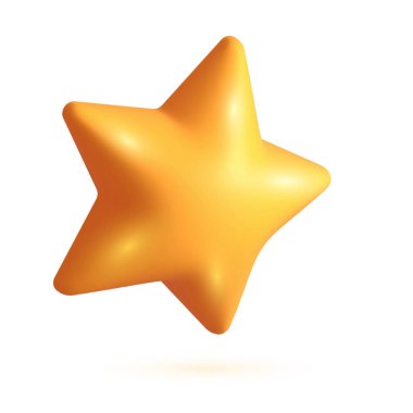 Üç boyutlu sarı yıldız. Beyaz arka planda izole edilmiş gerçekçi üç boyutlu sarı yıldız. Yıldız simgesi