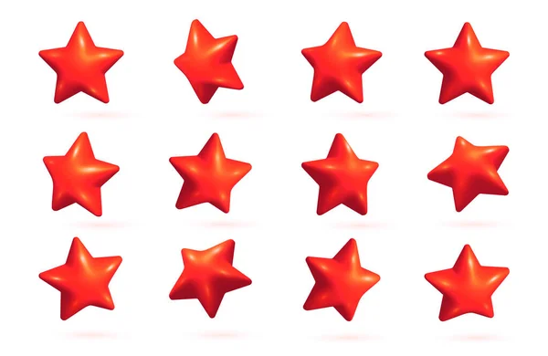 Трехмерные Красные Звезды Реалистичные Красные Звезды Установленные Разными Углами Вращающиеся — стоковое фото