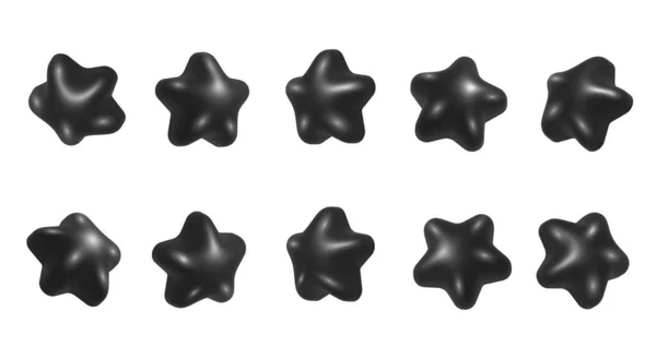 Black Stars Set Realistic Black Stars Set Different Angles Rotating — Stock Photo, Image
