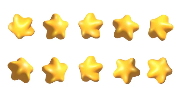 3D黄星集合 现实的3D黄星从不同的角度出发 旋转3D卡通风格的明星集合 — 图库照片
