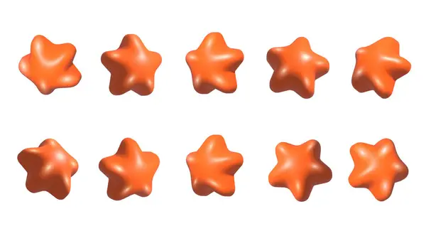Orange Stjärnor Inställda Realistiska Orange Stjärnor Som Från Olika Vinklar — Stockfoto