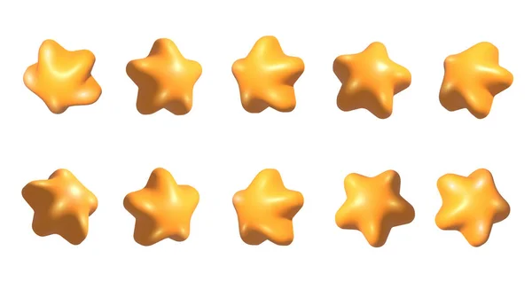 3D黄星集合 现实的3D黄星从不同的角度出发 旋转3D卡通风格的明星集合 — 图库照片
